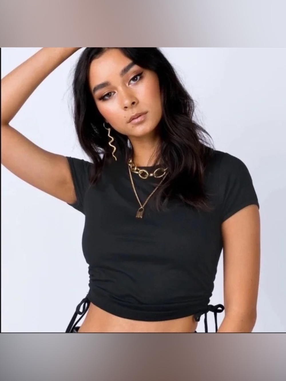 Princess Polly Black Cropped Tee with Side Ties